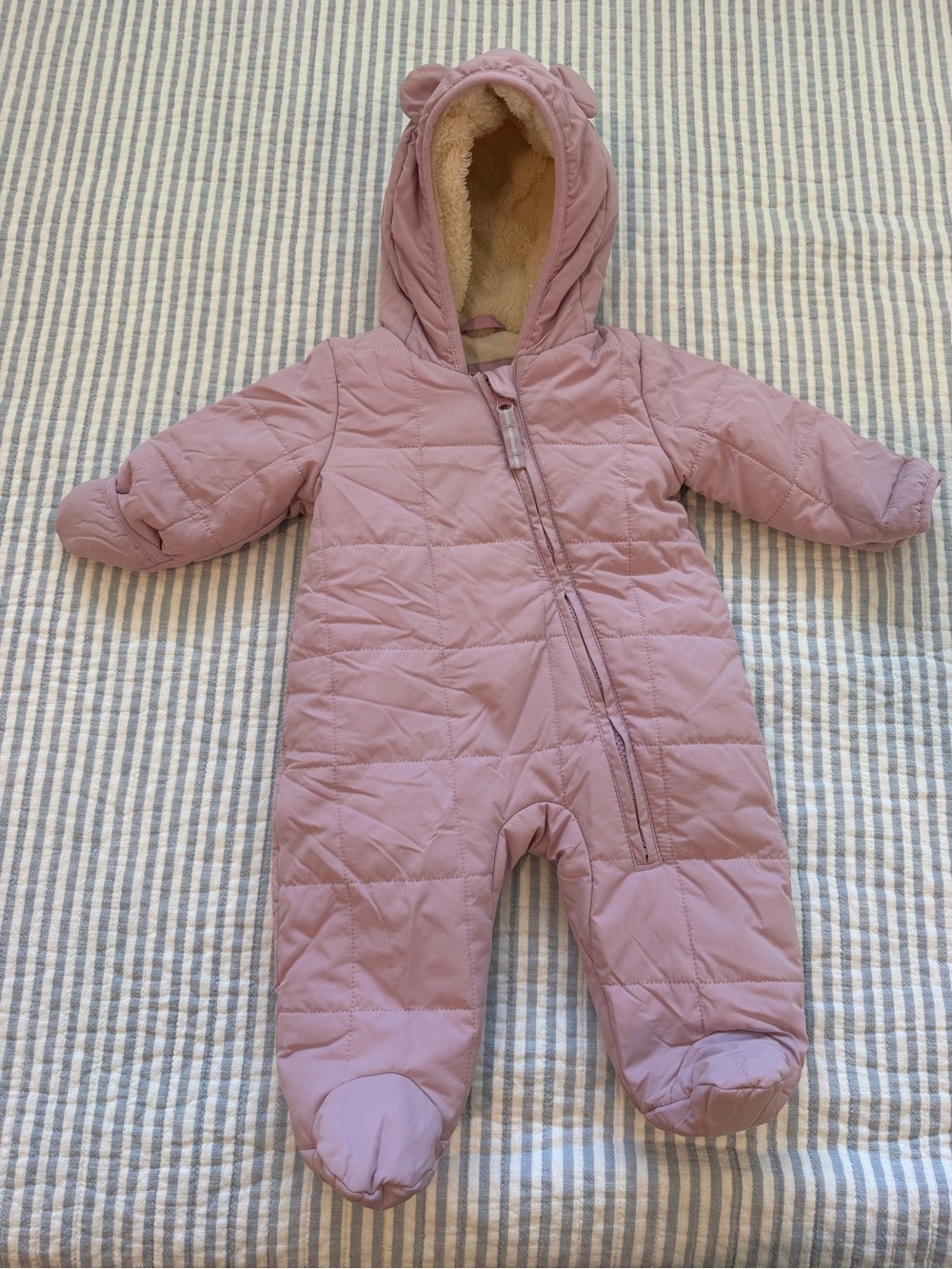 Cat & Jack Mauve Quilted Hooded One-Piece Footie